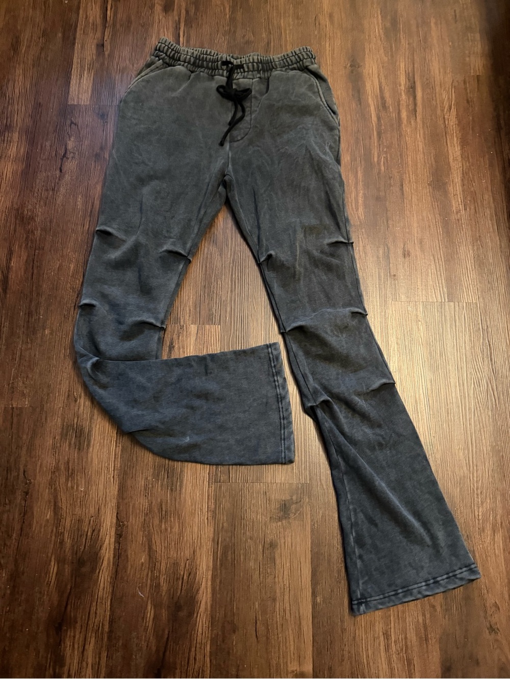 Nova Men Washed Black Drawstring Stacked Flare Leg Sweatpants